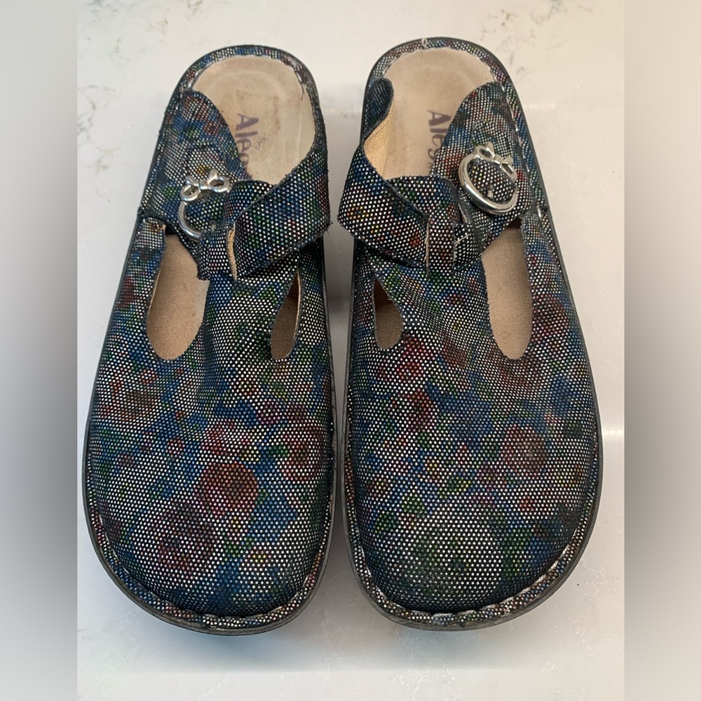 Alegria Floral Black Clogs Shoes Size 39 8.5 9